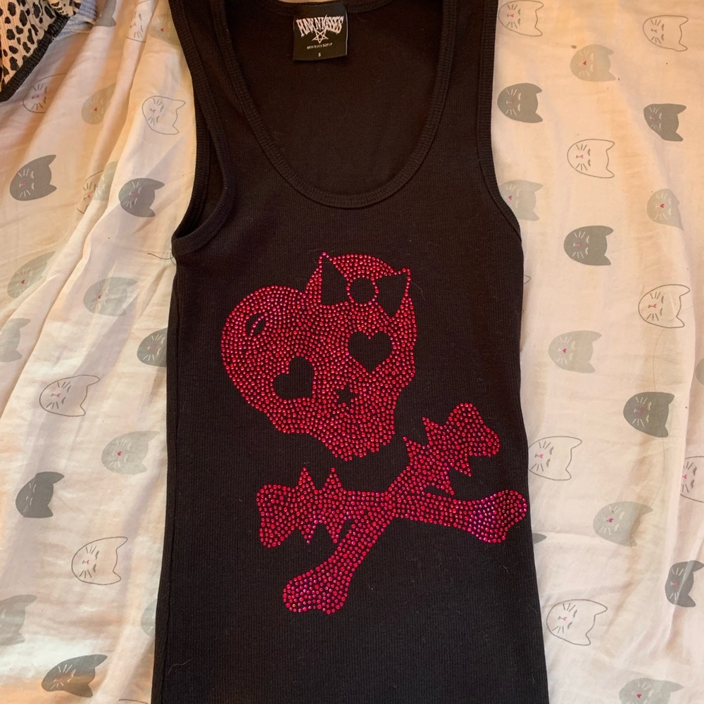PUNX N KISSES BEDAZZLED WIFE BEATER CROP